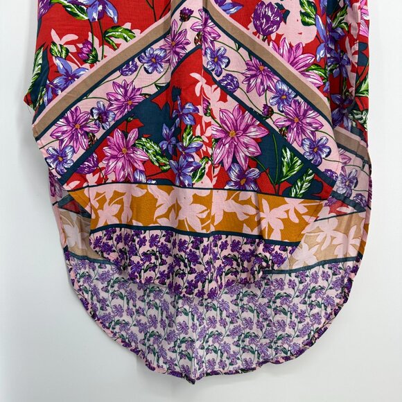 3/$25 Cupio Tropical Floral High Low Tunic Dress S Sleeveless Sundress Red - Picture 3 of 10
